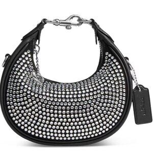 COACH Jonie crystals top handle clutch mini crossbody bag -Silver /Black